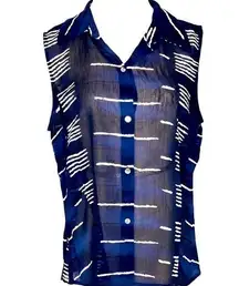 Liz Claiborne Women's Blue Semi-Sheer Collared Button Up Blouse Top Size 14