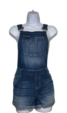 Y2k blue denim short overalls