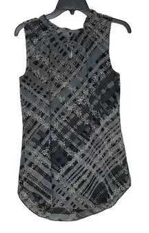Cabi Floral Plaid‎ Pullover Tank Top Tie V-Neck Ruffled Sleeveless Women Size XS
