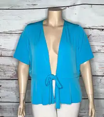 Susan Graver Every Day Size 2X Vibrant Blue Tie Front Liquid Knit Shrug Cardigan