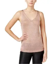 Bar‎ III Womens Metallic Mesh Knit Sleeveless Sweater Tank Rose Gold sz XS