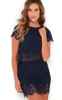 Lulu's Turn Back Time Navy Blue Lace Two-Piece Dress