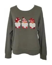 Cynthia Rowley Women’s Christmas Gnome Sweatshirt Size Large Gray Sequined Soft