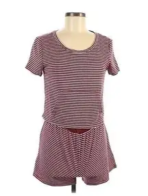 Hiatus Pink Burgundy Striped Layered Romper