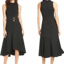 Ted Baker London Corvala Belted Fluted-Skirt Midi Dress in Black Size 5 US 12