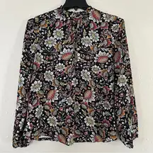 LOFT Black Red Floral High Neck Blouse Spring Casual Medium