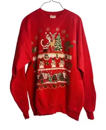 VTG 90s Hanes Christmas Sweatshirt Womens Large 23x27 Santa Snowmen Red Crewneck