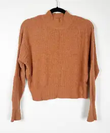 Ruby Moon Women's Waffle Knit Mock‎ Neck Pullover Brown Sz S