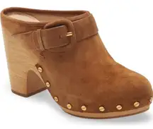 VERONICA BEARD Dacey Suede Wooden Heeled Mules Pecan Size 11 NEW