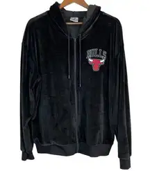 Nba  Chicago Bulls Sweatshirt‎ Jacket Hoodie Zip Up Womens Size XL Black Velour