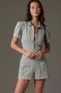 EUC Anthropologie Pilcro The Kit Utility Denim Romper Striped Sz 12 L $138