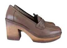Korks Regina Heeled Platform Penny Loafers Faux Leather Chunky Wood Womens 9.5