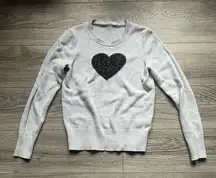 Gap Gray Cotton Long Sleeve Black Heart Lightweight Transitional Sweater Size S