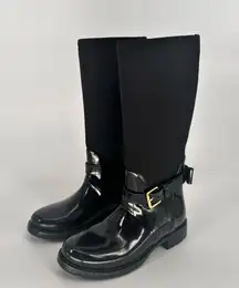 Kate Spade  Black Belted Tall Rain Boots with black bow Size 6