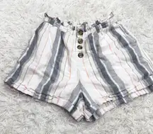 American Eagle Linen Striped‎ Button Paper bag Shorts multicolor size small