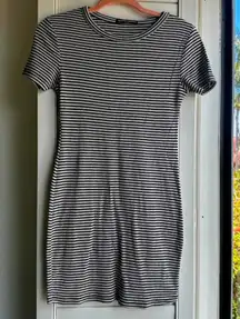 Brandy Melville Black & White Stripe Ribbed Mini Tee Shirt Dress