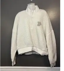 PINK Victoria's Secret Pullover Womens 2XL White Sherpa Fleece Quarter Zip Cozy