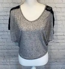 REWIND T-Shirt V Neck Gray w Black Lace-XS