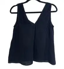 Calme by Johnny Was Navy Blue Double V-Neck Cotton Drape Tank Top Size XS