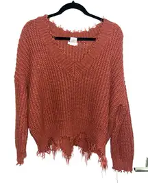 Women’s Dark Pink/Orange Main Strip V-Neck Sweater Size: M