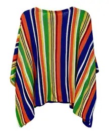 NWT Lauren Ralph Lauren Linen & Cotton Striped Multicolor‎ Knit Poncho SM Medium
