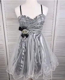 ATELIER ALYCE Zebra Print Tulle Mini Prom/Semi Formal Dress Black & White-2/4