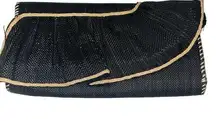 MudPie Black Tan Straw Clutch Bag