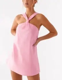 satin pink mini dress Hot-Pink Satin Cowl-Neck Strappy Back Mini-Dress