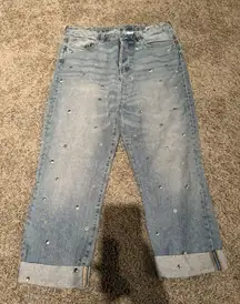 H&M Jeans Women 32 Vintage Fit Studded Medium Wash High Waist Straight Leg