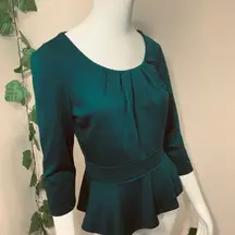 Cupio Dark Emerald Green Peplum Holiday Party Top