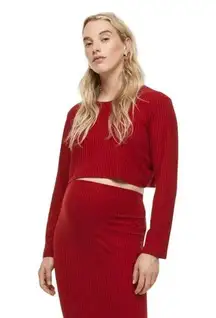 H&M  Maternity Top Long Sleeve Cropped Rib Tee Red Size XXL NWT