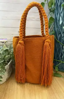 Eklectyc Classic Burnt Orange Handwoven Tote Bag- Boho Chic Trendy Top Handle Bag