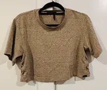 Koral activewear gold glitter crop lace up tshirt size Xsmall
