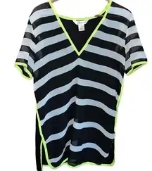 Lucky & Coco black, white and neon yellow v-neck short sleeved tunic size small
