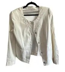 Tarhari Women's Ivory‎ Open Jacket L Button Accents Mid-Length