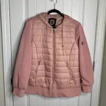 1 Madison insulated hybrid puffer hooded full zip jacket size XL pink rose