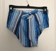 Lemlem Eshal High Waist Bikini Bottom Blue Striped‎ Swimwear Size Small Stylish