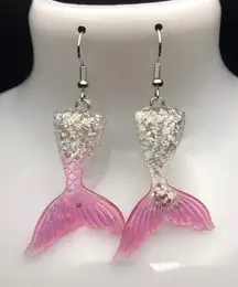 Pink Glitter Mermaid Tail Earrings