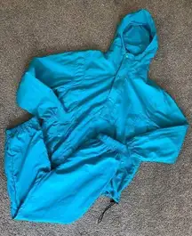 Lands’ End Vintage Nylon Windbreaker Jacket & Pants Set Teal Blue Unisex Small