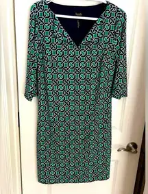 Laundry by Shelli Segal Women Green Blue Geometric Print 3/4 Sleeves Size Small