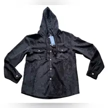 Romwe Black black  hooded Button Up Shirt Jacket Shacket Sz M  full button