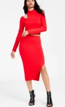 red Slit Pencil Skirt