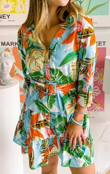 Super cute tropical dress with tie back and belt