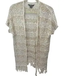 Natural Reflections Cream & Gold‎ Knit Fringe Open Cardigan XL