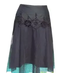 Cache Luxe Black Mesh Layer Bead Embellished New Event Office Skirt NWT $158