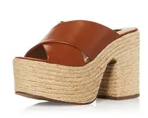 Bloomingdale’s Aqua July Platform Slide Sandals in Cognac, Size 8 New in Box