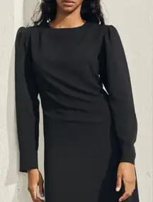 ALOHAS Exclesa - Black Midi Dress Large Long Sleeve