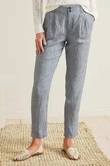 NWT Garnet Hill Straight-Leg 100% Linen Trouser Pant Sky Mini Stripe Size 10
