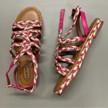 Scoop Braided Sandal Flat Strappy Pink Cream Buckle Closure Womens Size 8.5 NIB