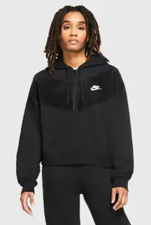 Nike Heritage 1/2 Zip Hoodie Velvet V-Stripe Womens Medium Black DM1755-010